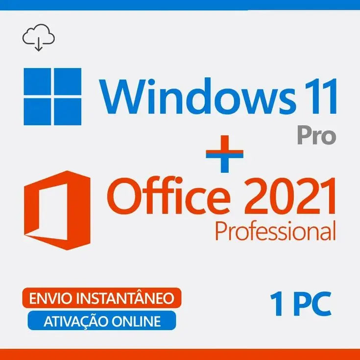 Licenças Windows 11 Pro + Microsoft Office 2021 Professional Plus - Envio Imediato Após a Compra